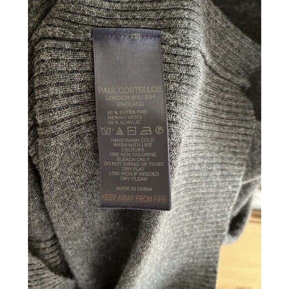 Paul Costelloe BLACK LABEL Midi Dress M Dark Grey Marino Wool Acrylic Cowl Neck - Picture 2 of 10